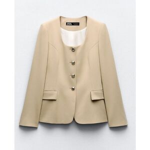 NEW - Never Worn - Zara Round Neck Blazer with Gold Buttons (Size M)